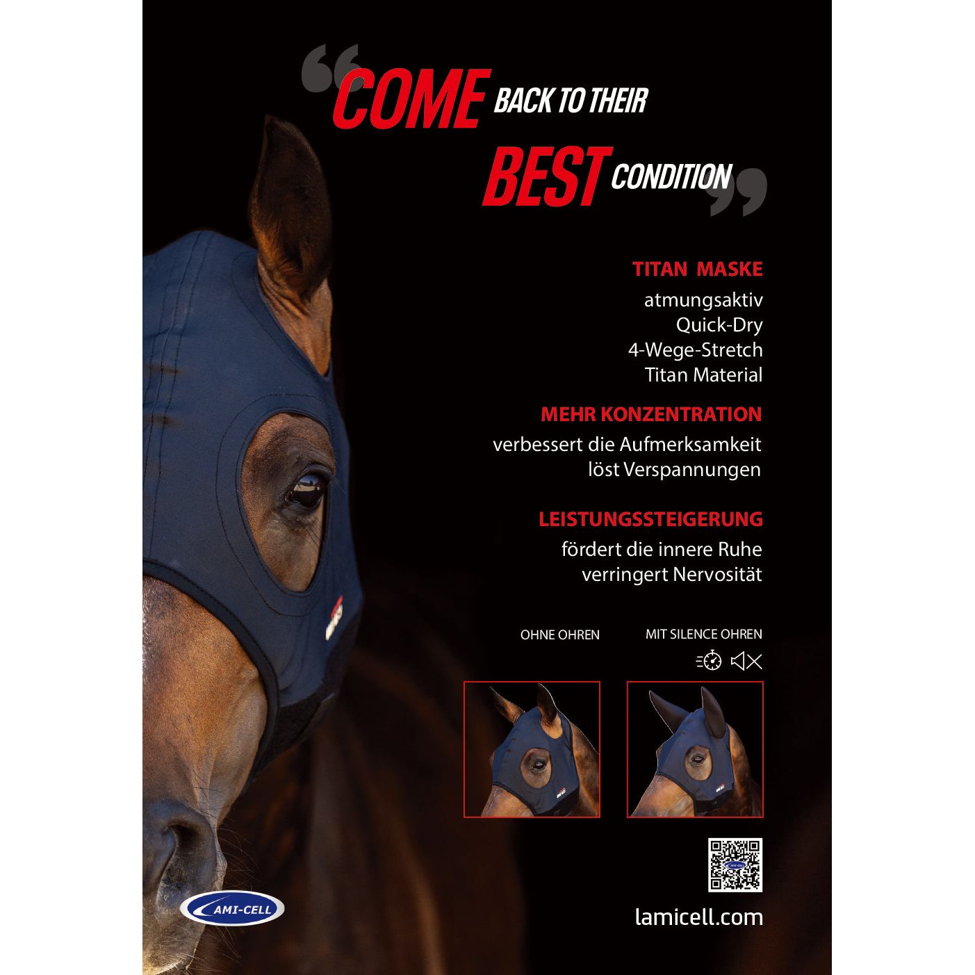 Black LAMI-CELL Titan Maske COME BEST ohne Ohren