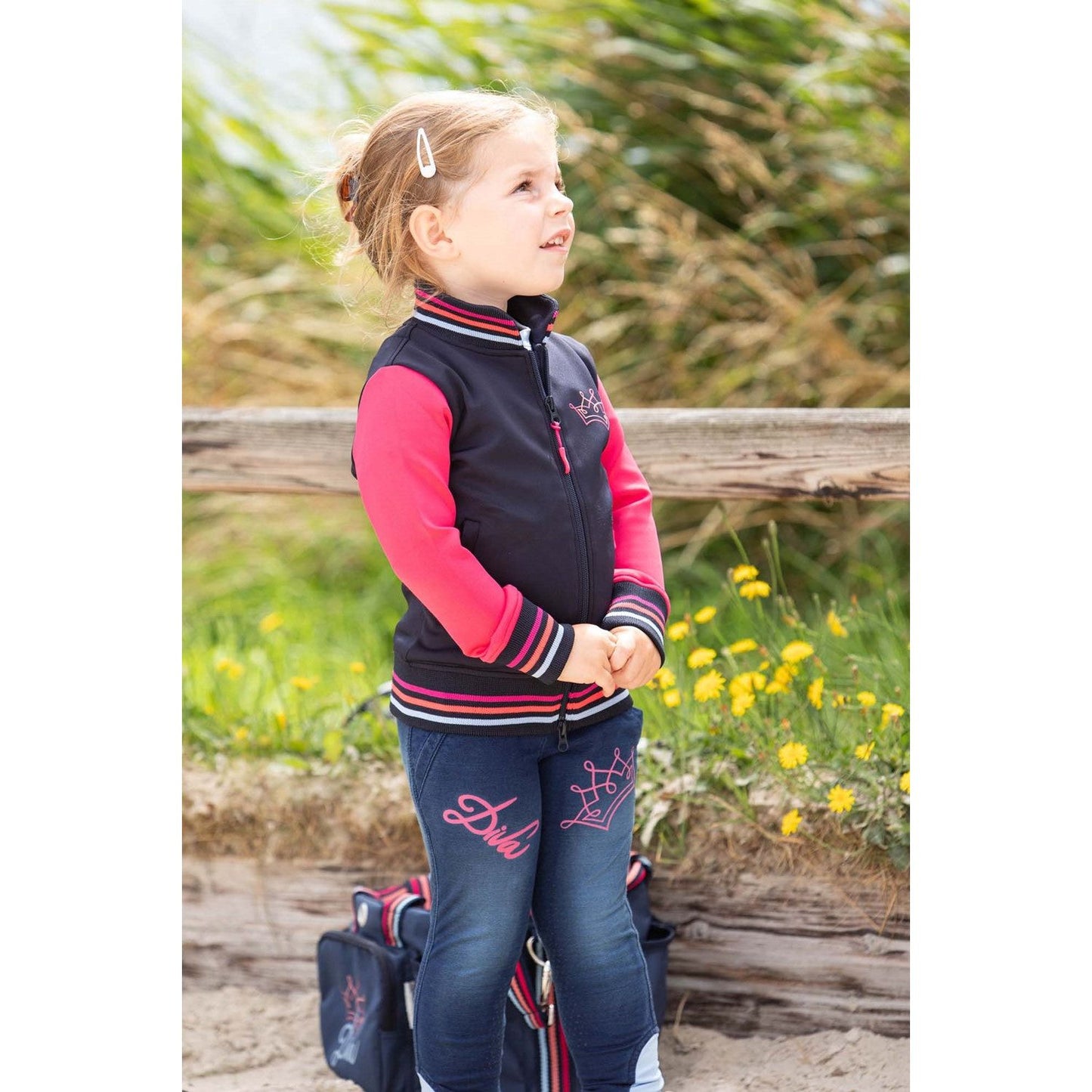 Dark Khaki Harry's Horse Reithose Equitights Denim Diva Stella Full Grip für Kinder