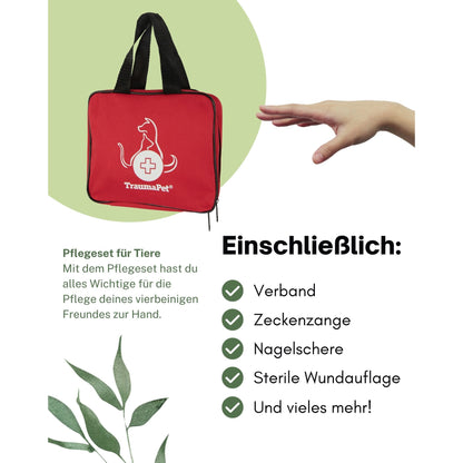 TraumaPet Pflegeset Für Haustiere | Zeckenzange | Nagelschere | 19-teilig
