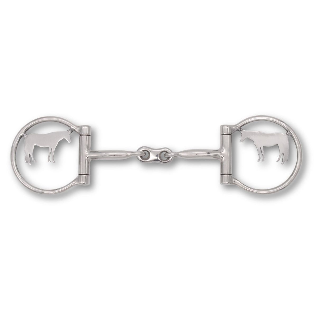 Westerngebiss D-Ring Wassertrense doppelt gebrochen mit Pferde-Motiv 12,5 cm