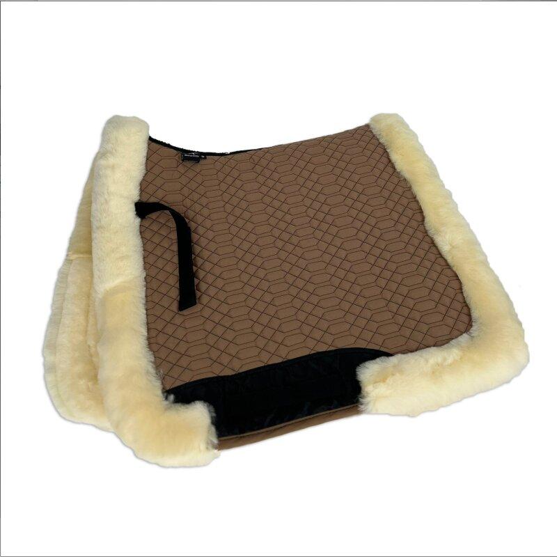 Dark Olive Green Engel Reitsport Lammfell Schabracke Komplett mit Fellrand Camel