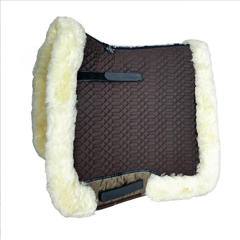 Antique White Engel Reitsport Lammfell Schabracke Komplett mit Fellrand Mocha