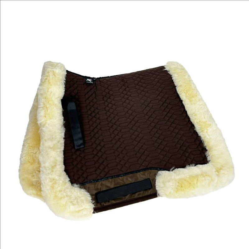 Black Engel Reitsport Lammfell Schabracke Komplett mit Fellrand Mocha
