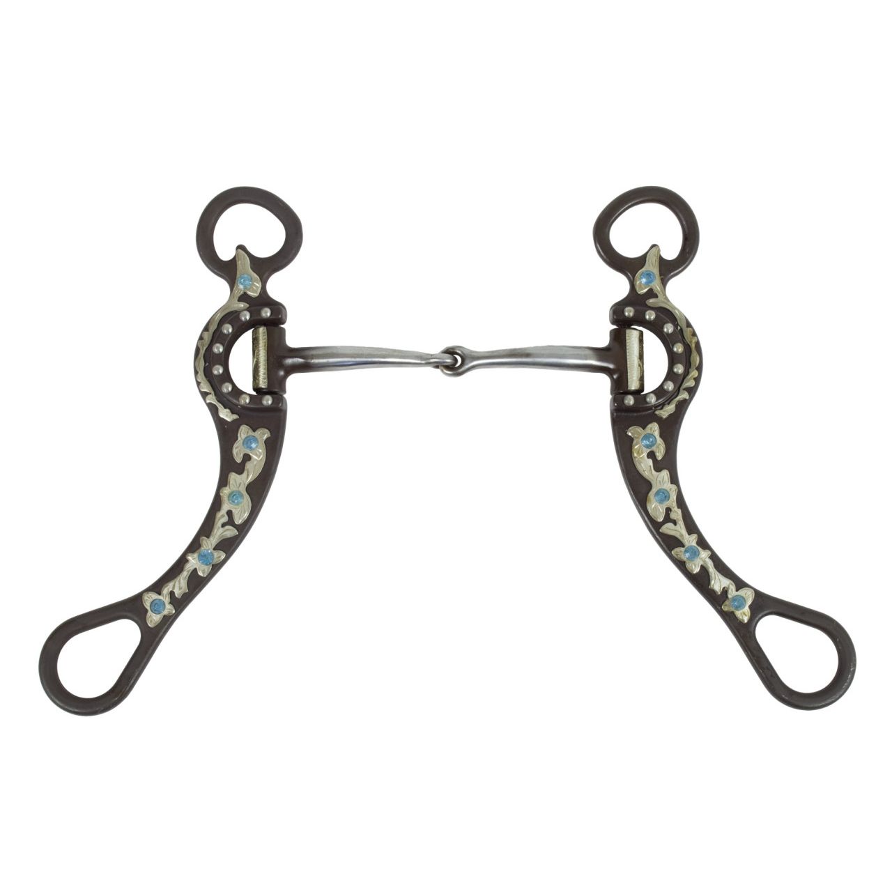 Show Snaffle Bit mit Shanks mit Strasssteinen, blau, einfach gebrochen, 12,5cm